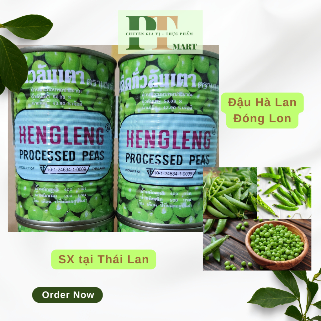 Đậu Hà Lan đóng hộp Heng Leng / Đậu hà lan lon 400gr 💯Cty Gia Trung NK.