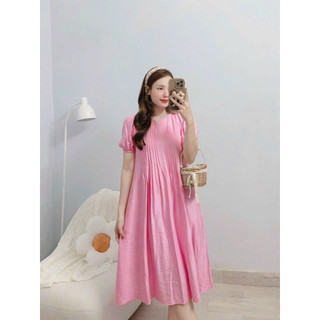 Đầm maxi tay bồng cổ tròn kèm dây buột eo