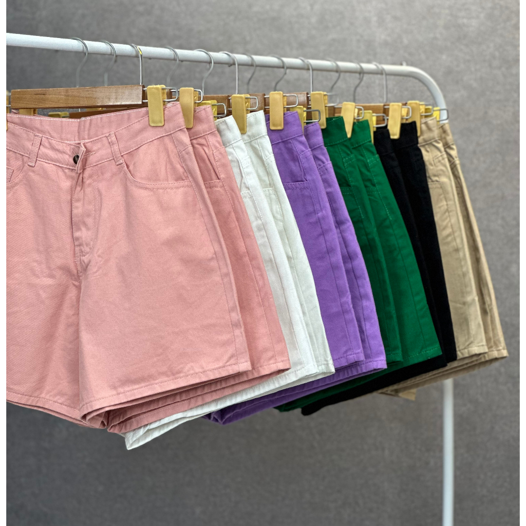 Quần Short Kaki Jean Nữ Ống Rộng Nhiều Màu Lưng Cao - J02