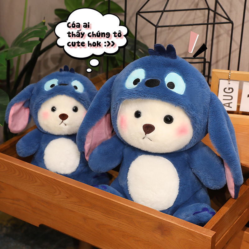 Gấu bông Lena cosplay Stitch Xanh tai dài Thú nhồi bông đáng yêu siêu to quà tặng hàng chính hãng (h