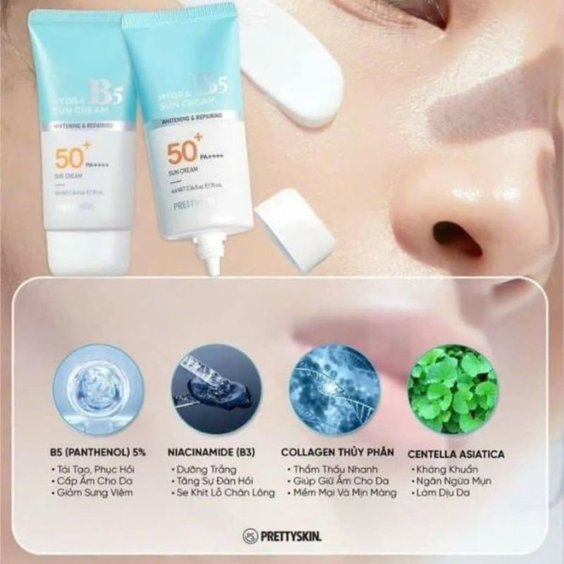 Kem Chống Nắng Phổ Rộng Hydra B5 Sun Cream PRETTYSKIN SPF50+ PA++++ 70ml, Phục Hồi, Dưỡng Trắng, lên tone