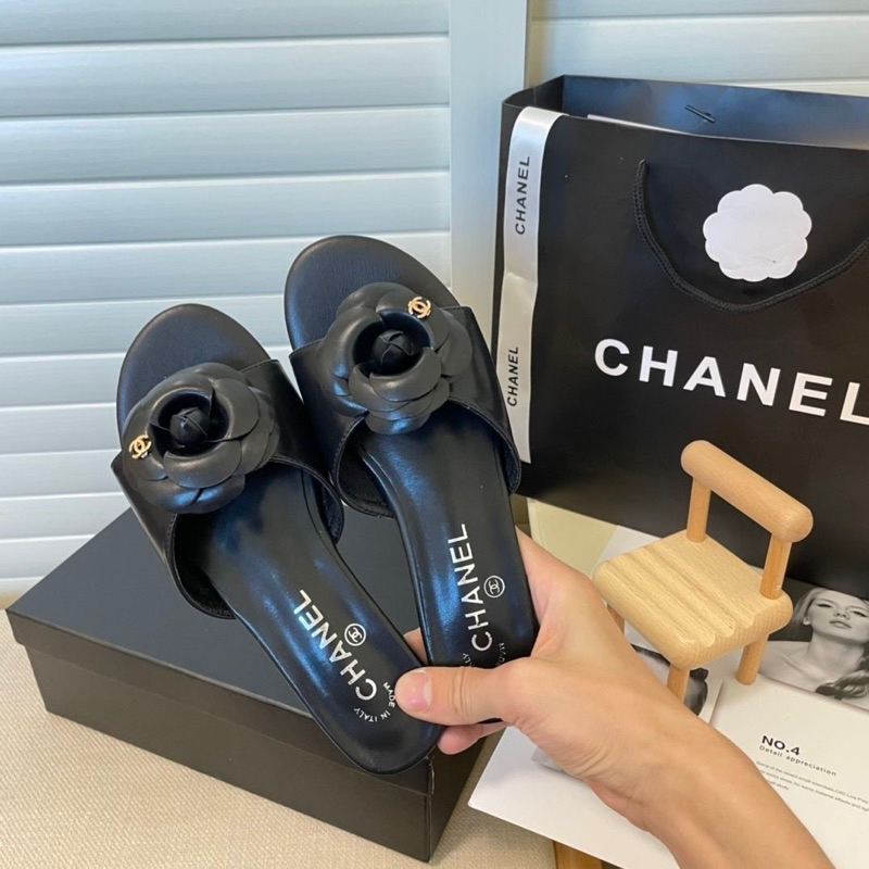 Dép cn hoa trà quai ngang da trơn fullbox