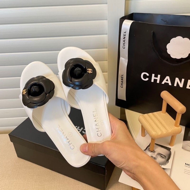 Dép cn hoa trà quai ngang da trơn fullbox