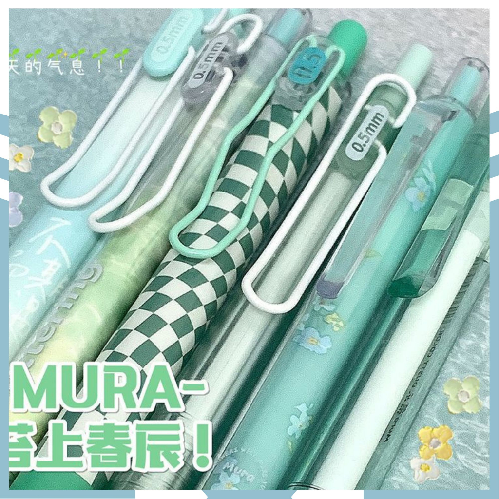 Bút bi nước mực đen bút gel Mura màu xanh lá cây đa dạng mẫu thiết kế siêu xinh cute.