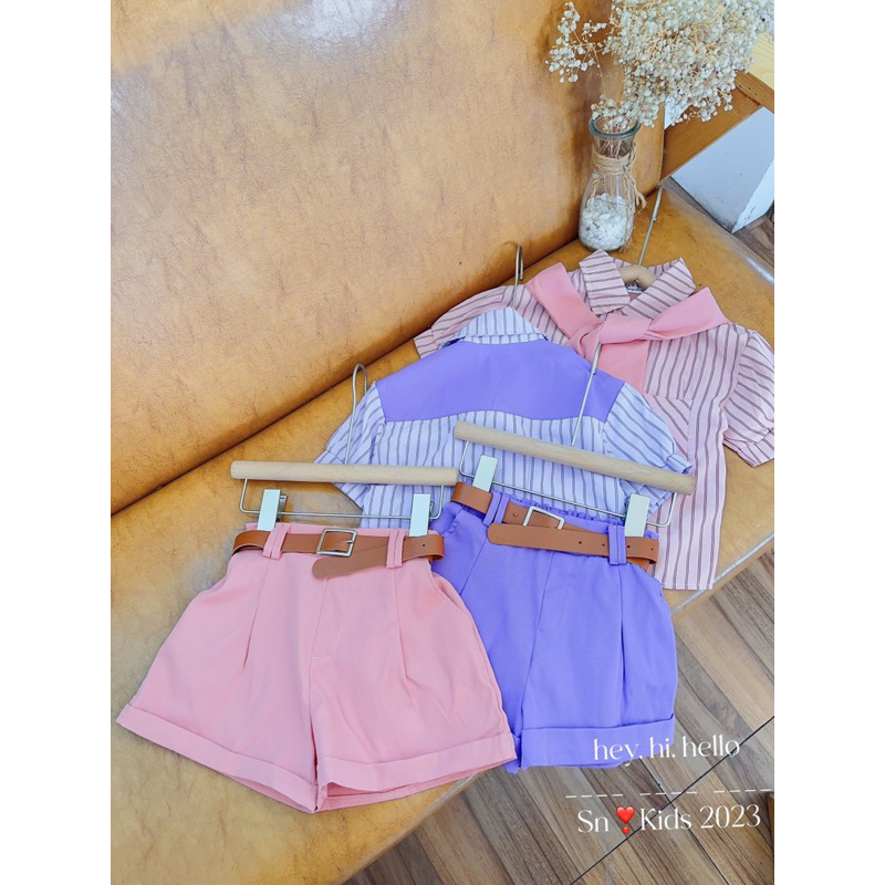 Bán giá sỉ: 8-30kgSet quần kaki mềm áo sơmi cột khăn  siêu mềm mại, kèm thăt lưng