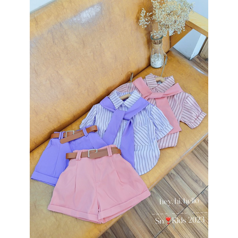 Bán giá sỉ: 8-30kgSet quần kaki mềm áo sơmi cột khăn  siêu mềm mại, kèm thăt lưng