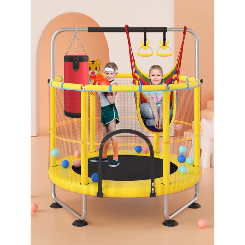Nhà nhảy nhún, Nhà bóng trẻ em, nhà nhún lò xo lục giác có lan can, Đệm nhún lò xo cho bé trọng tải 250kg