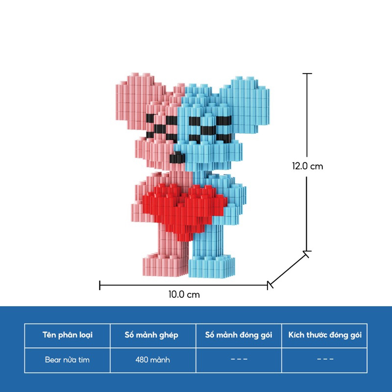 Đồ Chơi Mô Hình Lắp Ráp Gấu Bear Brick 3D Size 12cm