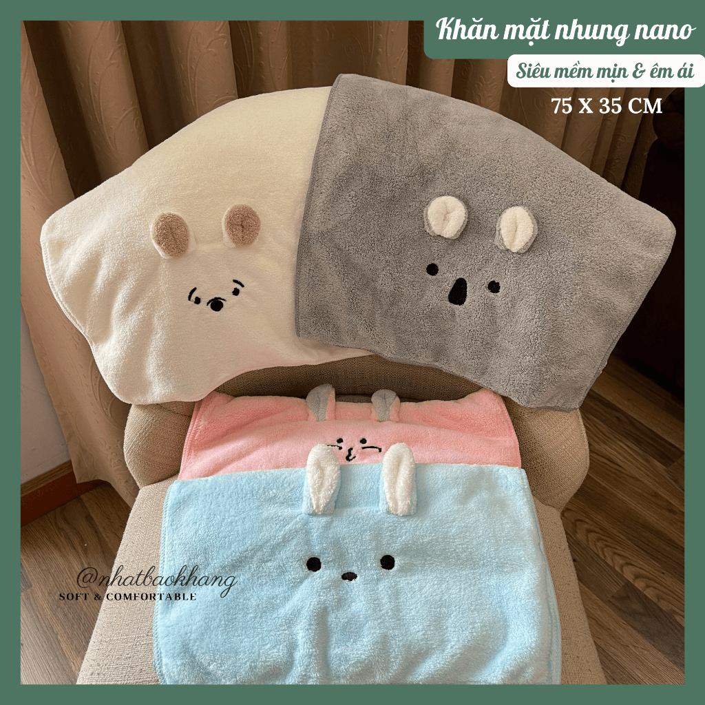 (CÓ SẴN) Khăn mặt mềm mịn nhung san hô lông cừu thiết kế đáng yêu 75x35cm, siêu mềm mại cho bé và làn da nhạy cảm
