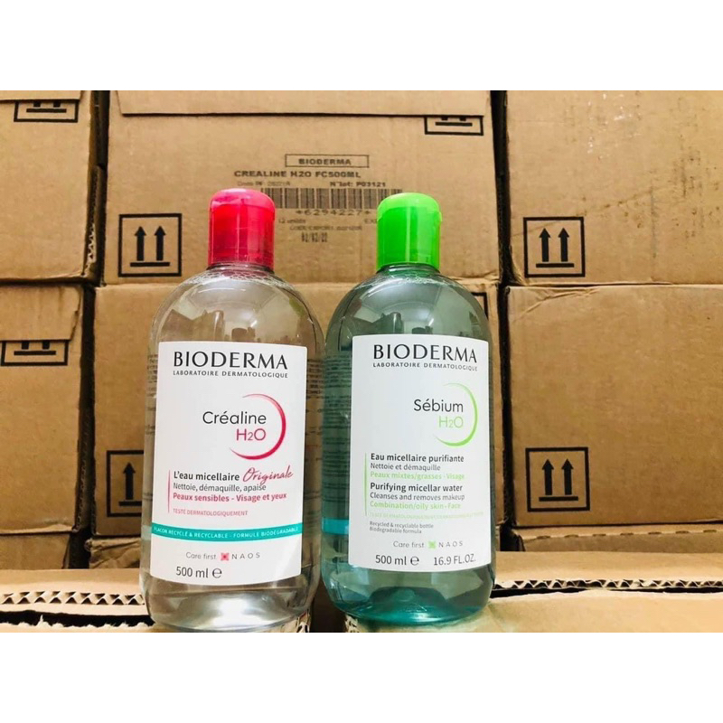 Combo tẩy trang bioderm.a nội địa Pháp 500ml xanh , hồng. Tặng kèm combo bông tẩy trang Tetra.  Hàng chuẩn nội địa Pháp