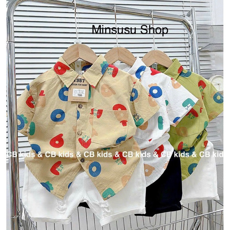 Set  SƠMI HÀN , in tràn nền Mix quần bò giãn 4c cực dễ thương