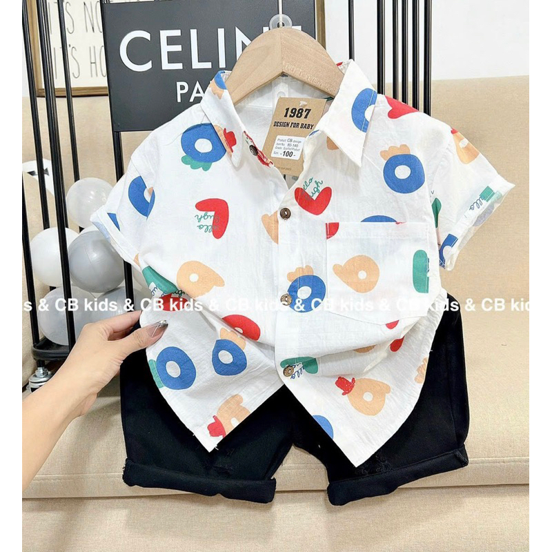Set  SƠMI HÀN , in tràn nền Mix quần bò giãn 4c cực dễ thương