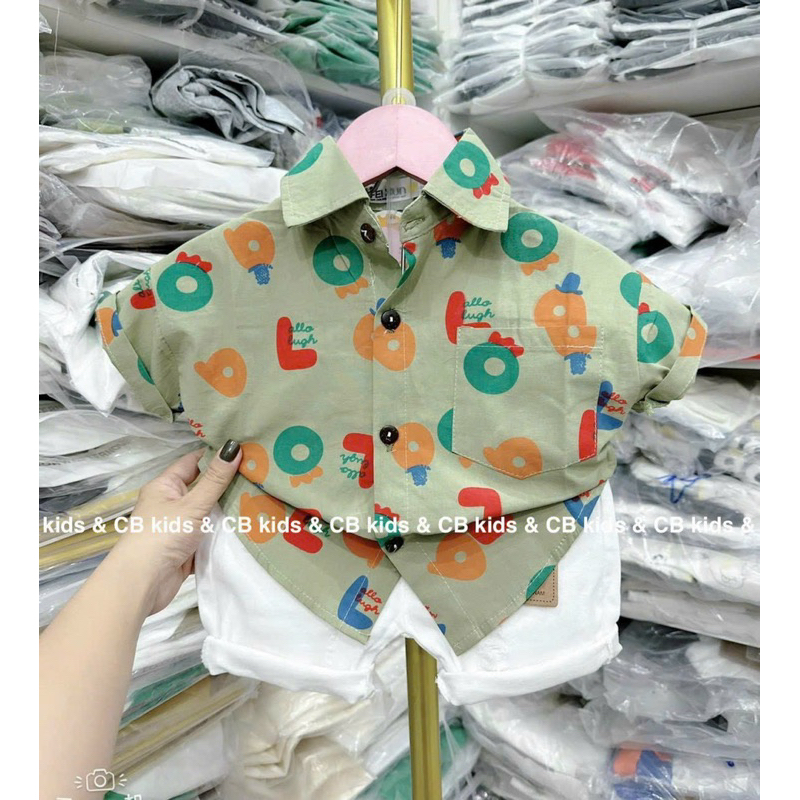 Set  SƠMI HÀN , in tràn nền Mix quần bò giãn 4c cực dễ thương