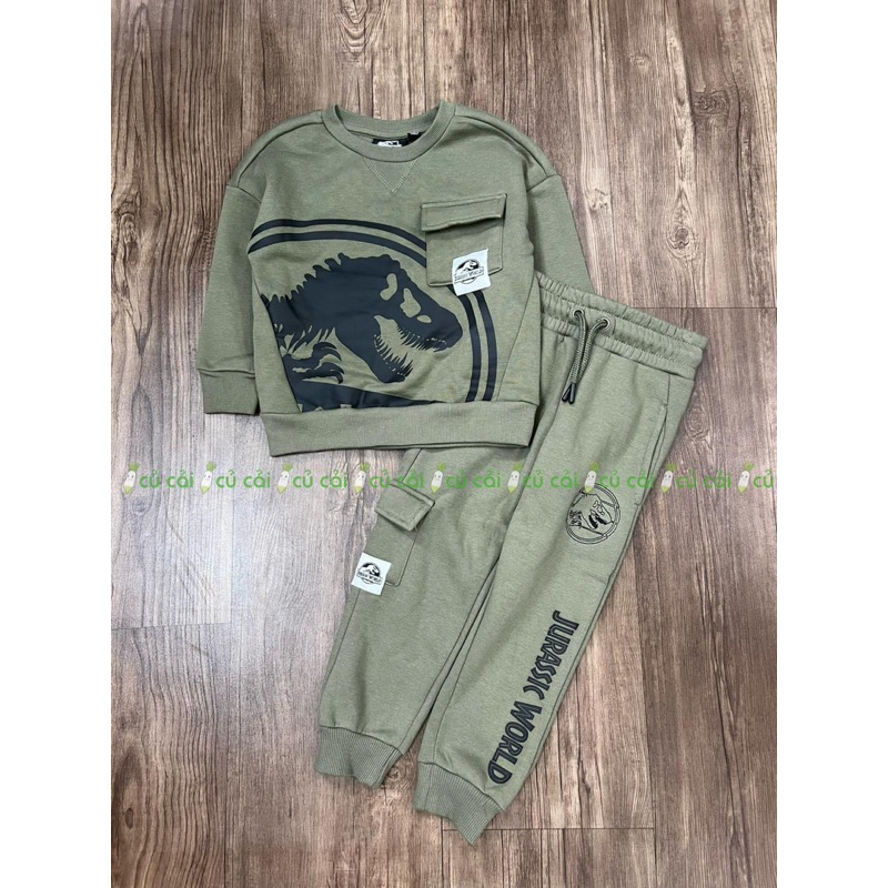 BD2307 Bộ nỉ BT Khủng Long xanh rêu Jurassic World (10-28kg)