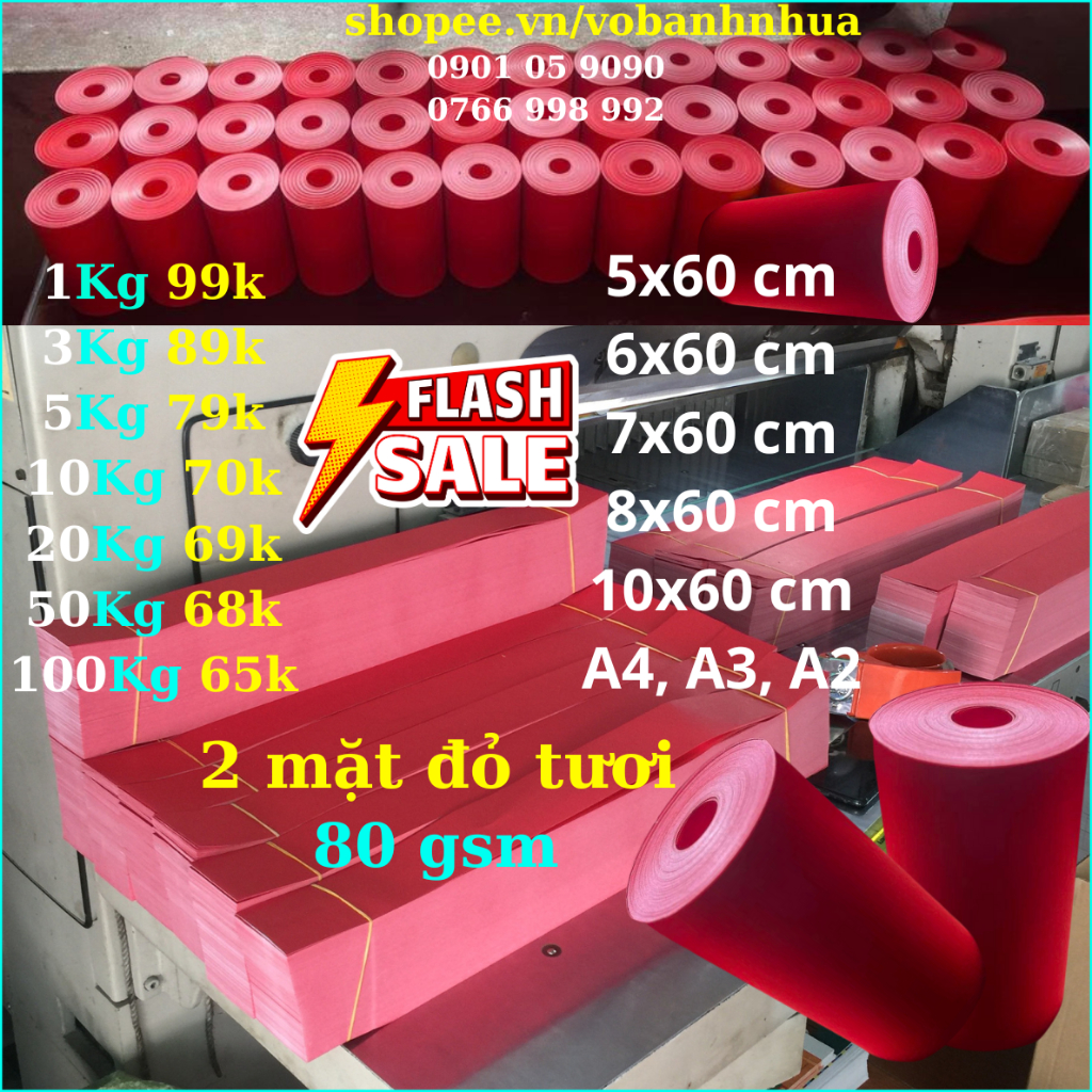 Set 1Kg giấy đỏ cắt sẵn (5,6,7,8,10)x60cm nhập Indo 2 mặt đỏ tươi làm cuộn fa'o giấy đồ chơi Tết,trang trí chất lượng