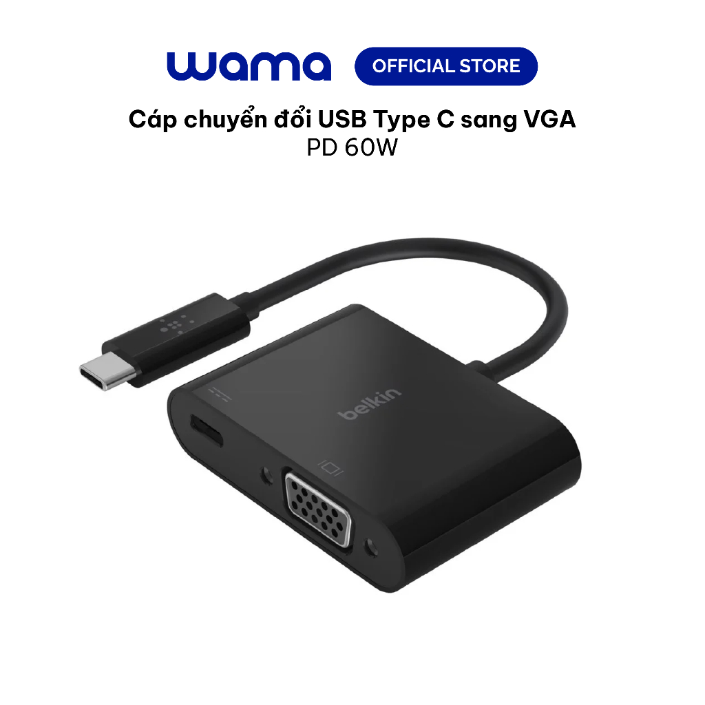 Cáp chuyển đổi USB Type C sang VGA Belkin cao cấp - Hàng Chính Hãng - Bảo Hành 2 Năm - AVC001bt
