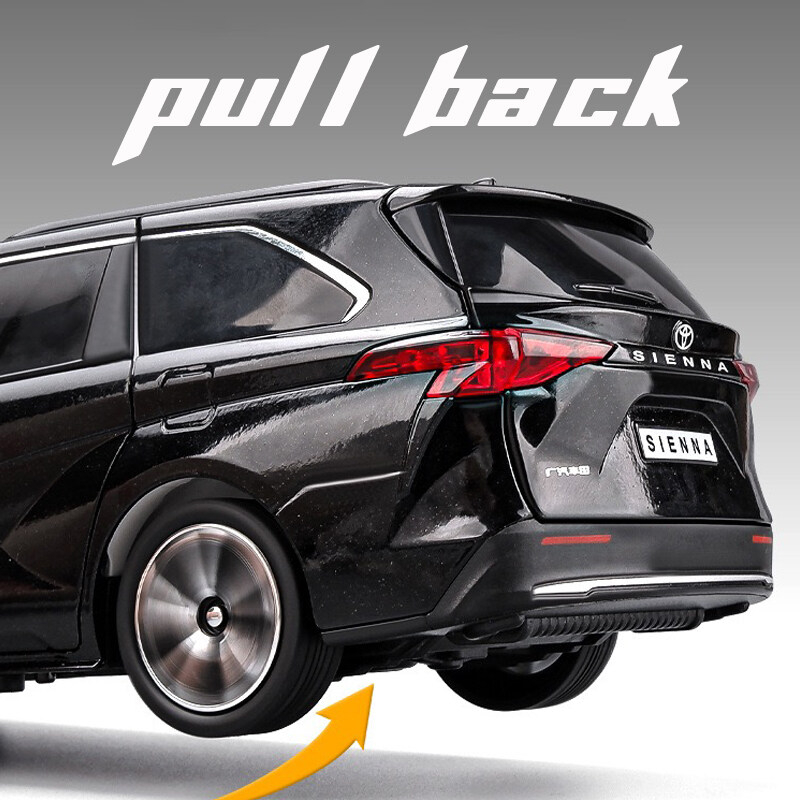 Xe mô hình Toyota Sienna 2022 tỉ lệ 1/24 vỏ kim loại, xe hơi trưng bày mở được cửa, có còi, âm thanh, đèn