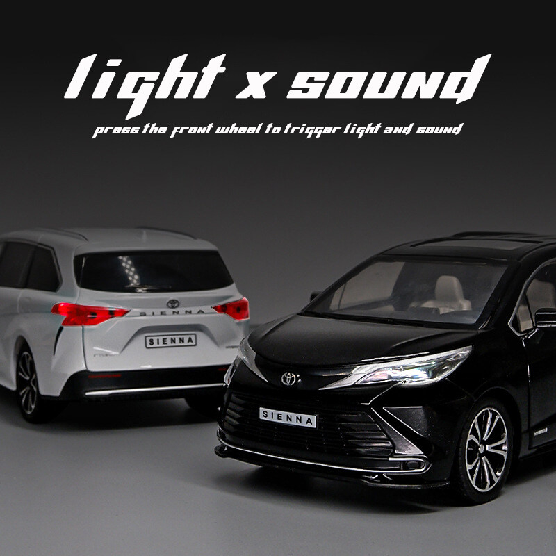 Xe mô hình Toyota Sienna 2022 tỉ lệ 1/24 vỏ kim loại, xe hơi trưng bày mở được cửa, có còi, âm thanh, đèn