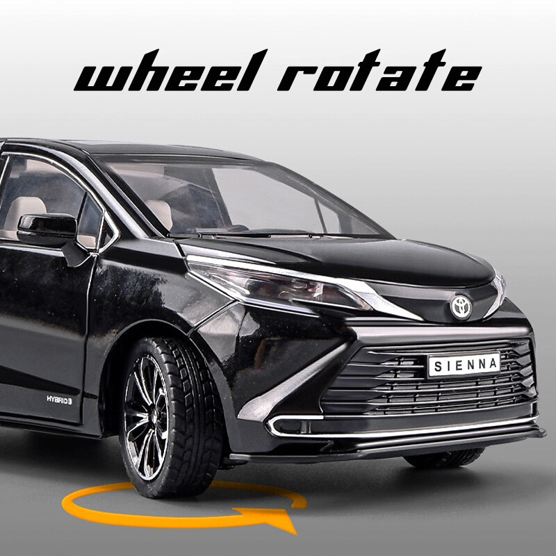 Xe mô hình Toyota Sienna 2022 tỉ lệ 1/24 vỏ kim loại, xe hơi trưng bày mở được cửa, có còi, âm thanh, đèn