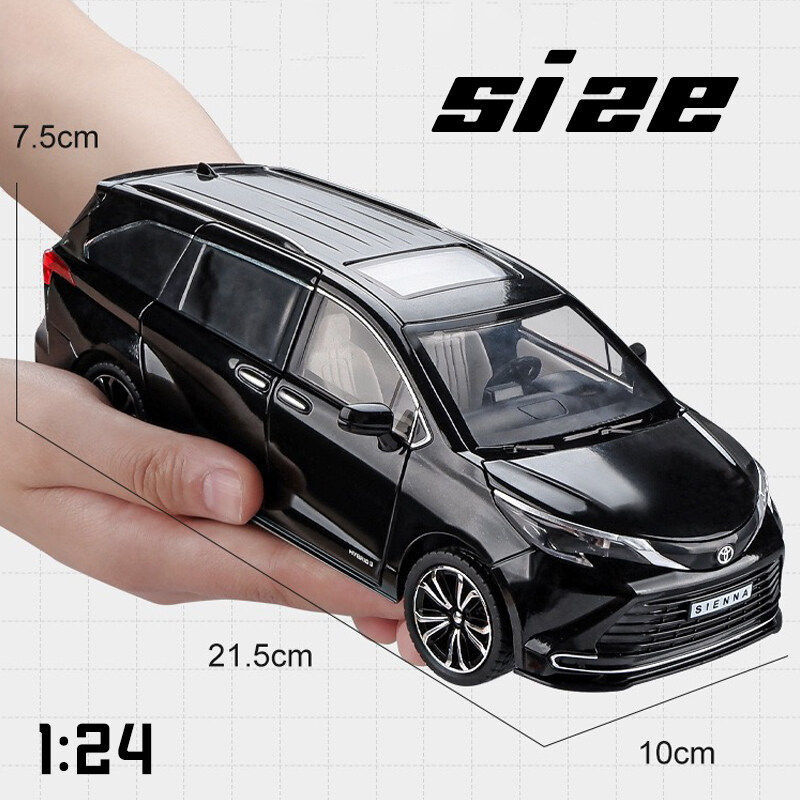 Xe mô hình Toyota Sienna 2022 tỉ lệ 1/24 vỏ kim loại, xe hơi trưng bày mở được cửa, có còi, âm thanh, đèn
