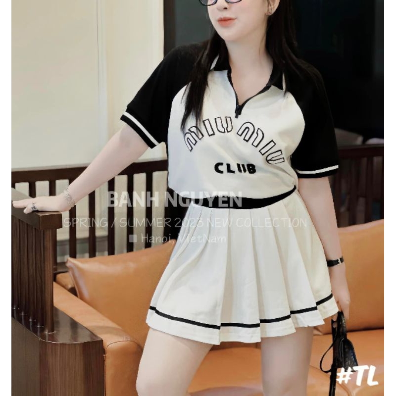 Sét miu miu chân váy xòe xếp ly cao cấp