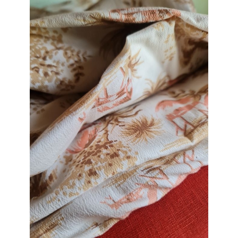 Vải Linen Tưng premium hoa mùa thu tông nâu cam