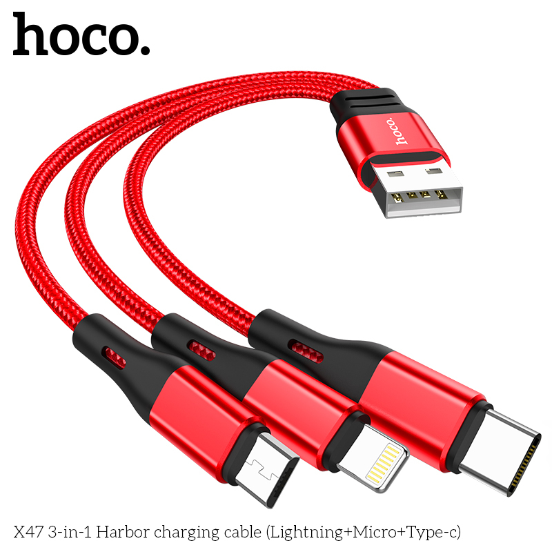 Dây Sạc 3 Đầu Hoco X47 Dài 25cm Công Suất 2.4A Dành Cho Mọi Dòng Điện Thoại