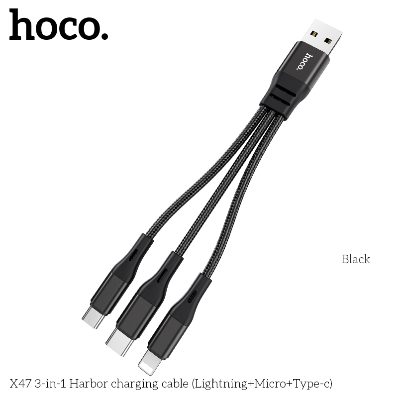 Dây Sạc 3 Đầu Hoco X47 Dài 25cm Công Suất 2.4A Dành Cho Mọi Dòng Điện Thoại