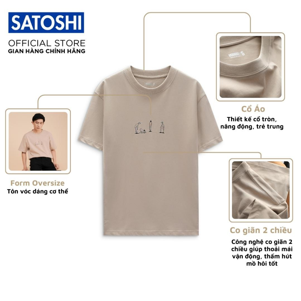 Áo thun nam Satoshi SATS109 tay ngắn, cổ tròn hoạ tiết in đơn giản chất vải cotton thoáng mát