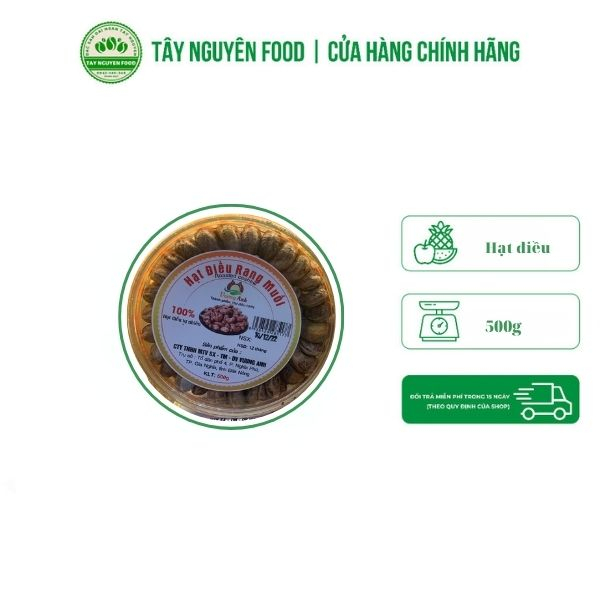 Hạt Điều Rang Muối Vương Anh Hộp Tròn 500G - Tây Nguyên Food
