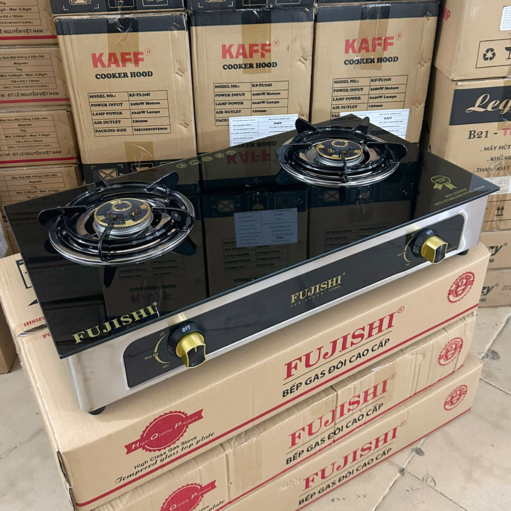 Bếp gas khung inox mặt kính FUJISHI KI-224A - MÂM CHIA LỬA ĐỒNG NGUYÊN KHỐI LỚN - Tiết kiệm gas - BH chính hãng 1 năm