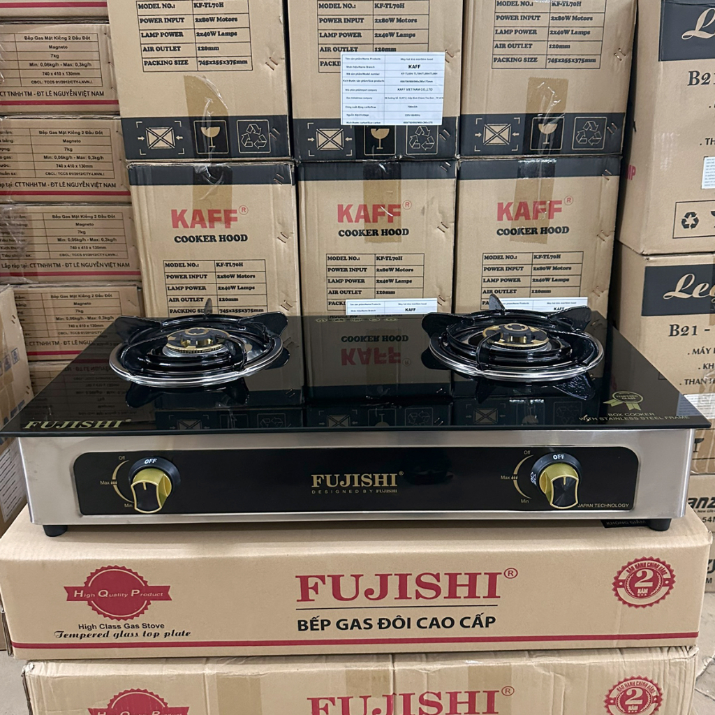 Bếp gas khung inox mặt kính FUJISHI KI-224A - MÂM CHIA LỬA ĐỒNG NGUYÊN KHỐI LỚN - Tiết kiệm gas - BH chính hãng 1 năm