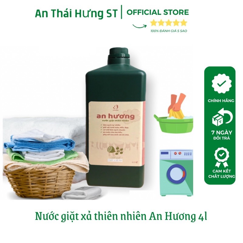 Nước giặt thiên nhiên an hương  chiết xuất từ bồ hòn và chanh, an toàn cho trẻ em và da nhạy cảm.