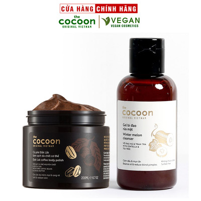 Combo Gel bí đao rửa mặt cocoon 140ml + HŨ Cà phê Đắk Lắk sạch da chết cocoon 200ml