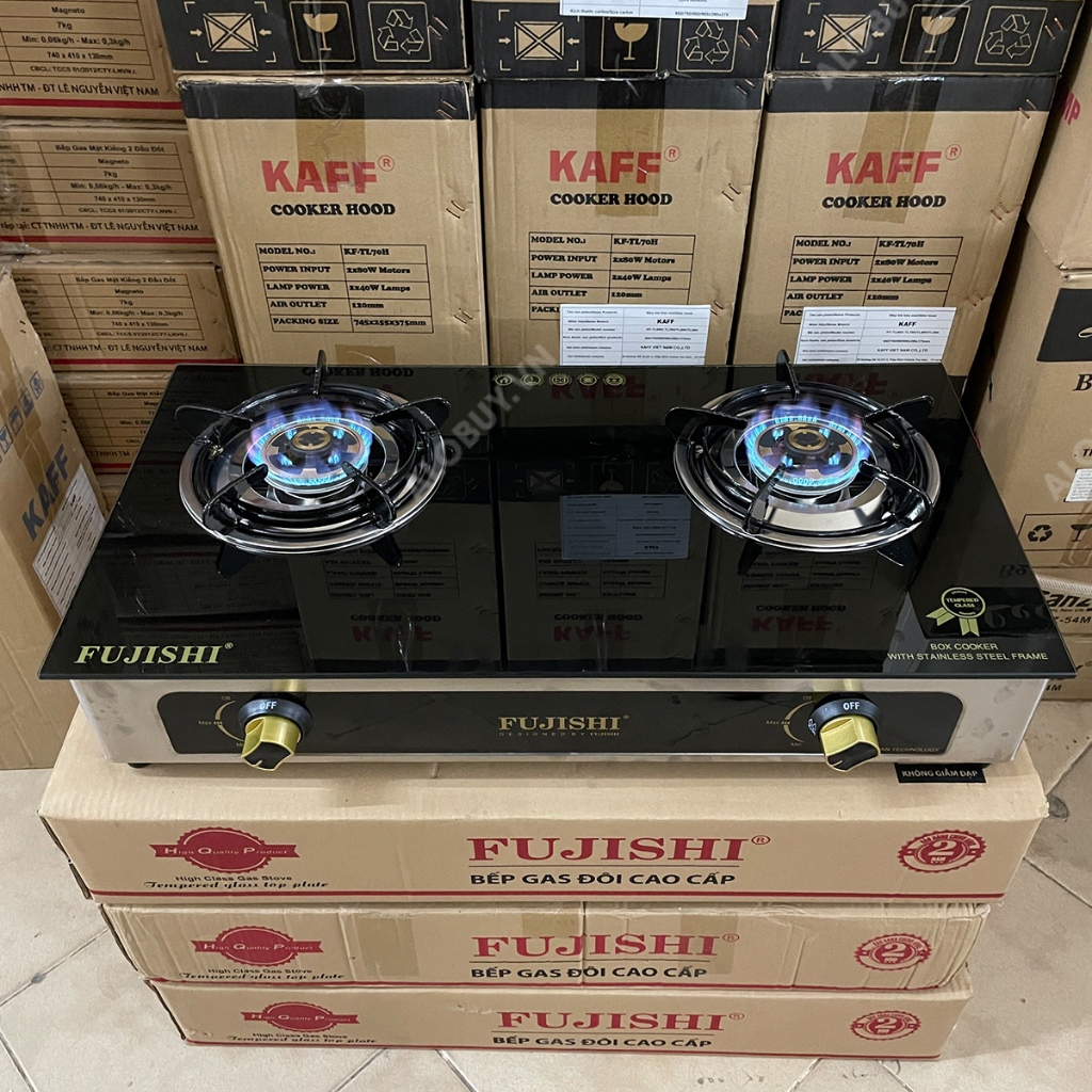 Combo Bếp gas khung inox mặt kính FUJISHI KI-224A + Bộ dây van ngắt gas tự động NAMILUX - BH chính hãng 1 năm