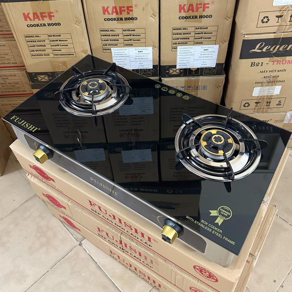 Combo Bếp gas khung inox mặt kính FUJISHI KI-224A + Bộ dây van ngắt gas tự động NAMILUX - BH chính hãng 1 năm