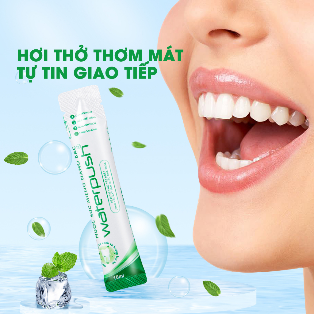 Nước súc miệng WaterPush Nano Bạc giúp trắng răng, giảm nhiệt miệng, hơi thở thơm mát