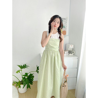 Dtk092- Đầm caro dài phối thun