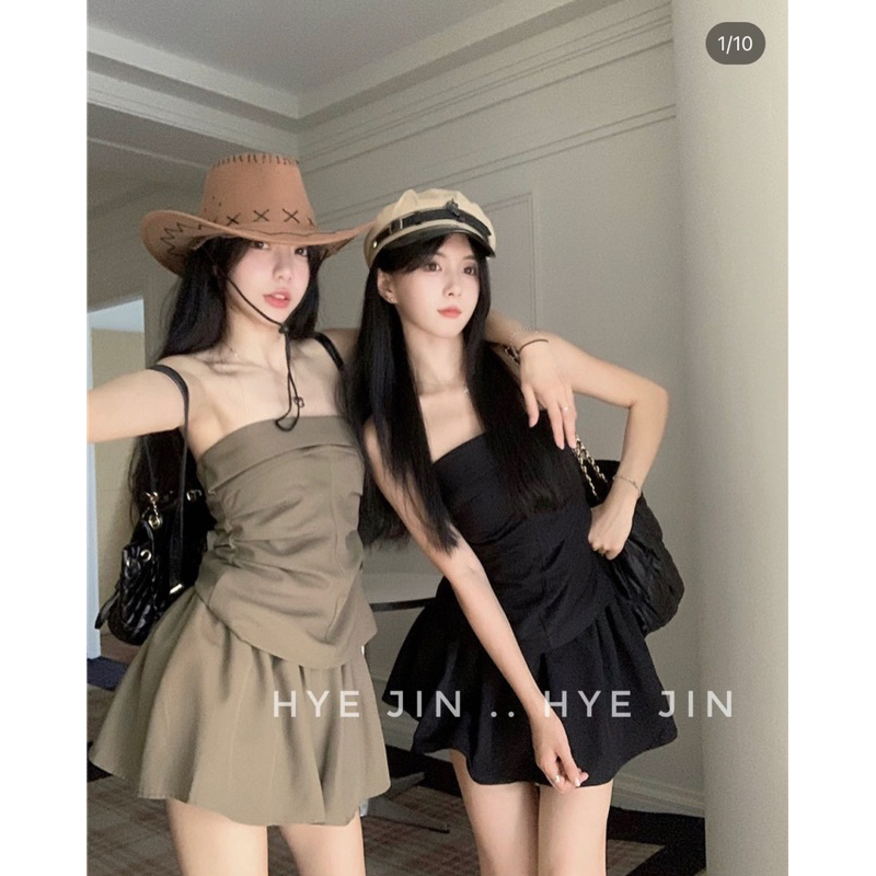 Bộ đầm nữ quây kaki siêu chất mặc du lịch dã ngoại