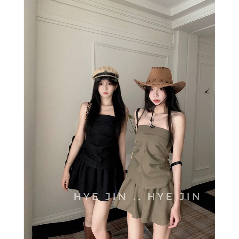 Bộ đầm nữ quây kaki siêu chất mặc du lịch dã ngoại