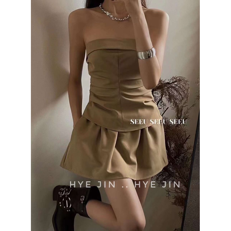 Bộ đầm nữ quây kaki siêu chất mặc du lịch dã ngoại