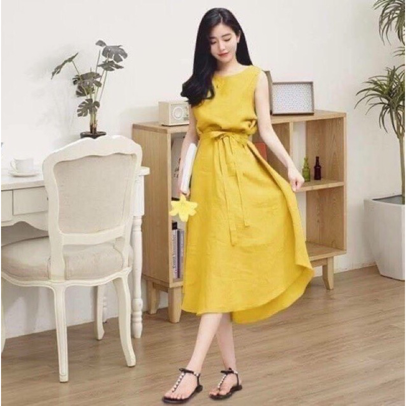 Đầm váy mint cột eo