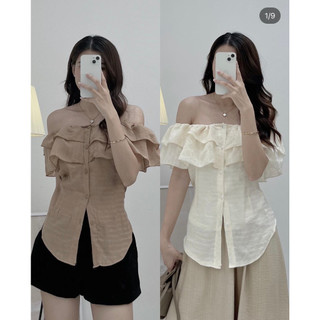Áo sơ mi tơ cổ bèo trễ vai chun sau 247plus - ao094_p12k7