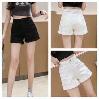 Quần short nữ, chất jean kaki lật lai lưng cao co giãn, quần đùi bò nữ 2 màu trắng và đen basic