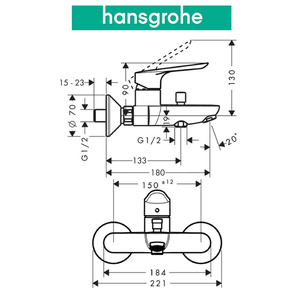 Bộ trộn nóng lạnh nhà tắm tay gạt đơn HANSGROHE Logis E 71403