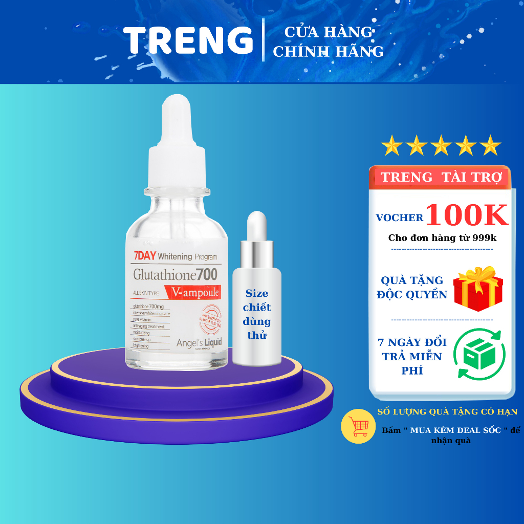 Serum Dưỡng Trắng Da, Đều Màu Đốm Nâu - Angel's Liquid 7 Day Glutathione 700