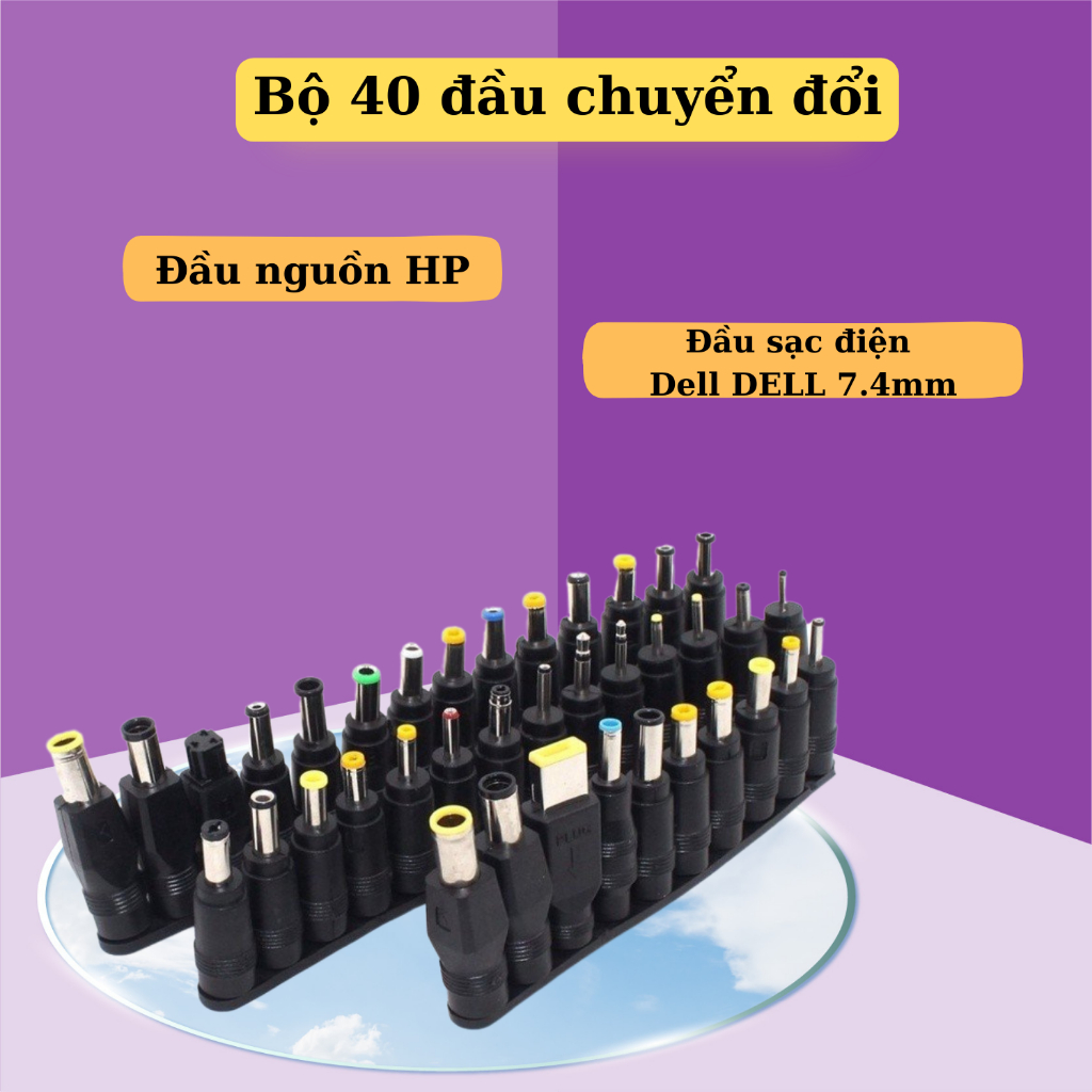 Bộ 40 đầu chuyển đổi DC 5.5 * 2.1 hàng chính hãng, Đầu nối chuyển đổi cho Laptop 40 đa năng kèm cáp tiện lợi