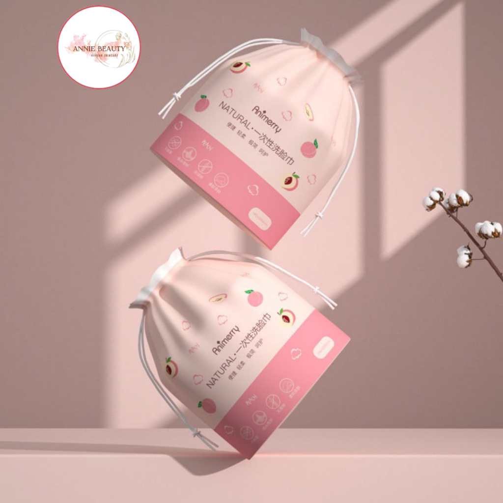 Combo 3 khăn tẩy trang, lau mặt đa năng trái đào ANIMERRY với thành phần cotton đảm bảo vệ sinh da sạch