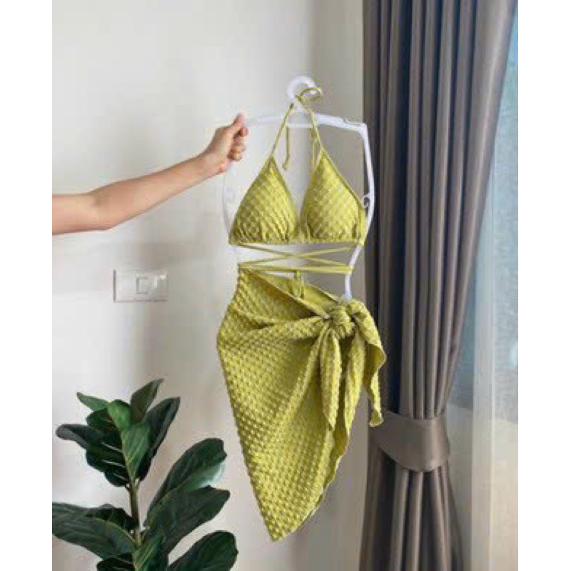 Set Bikini 3 Món EMMA Vải Xốp Ô Vuông Hot Trend