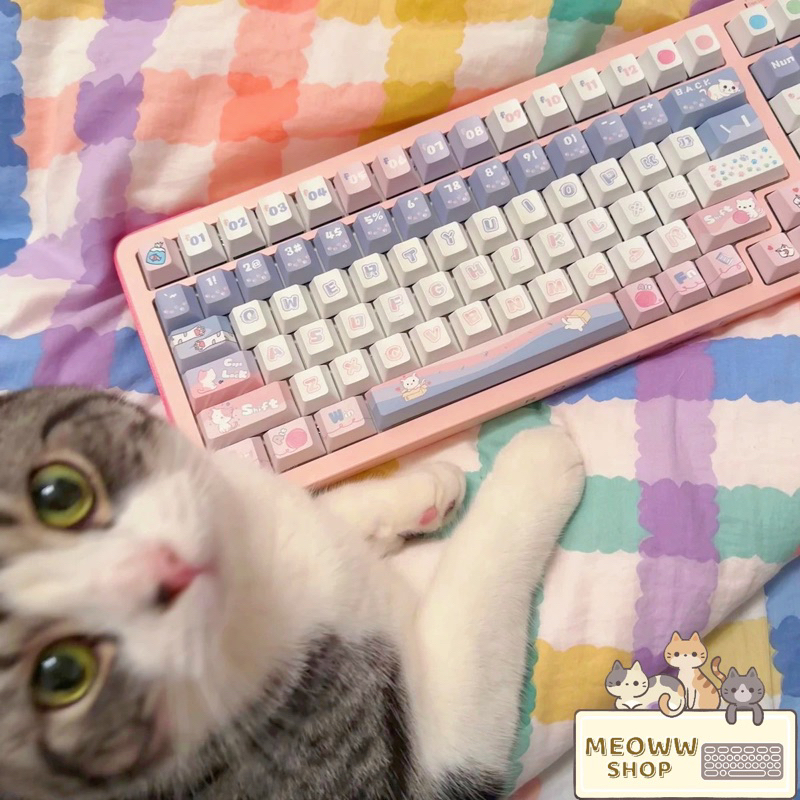 Keycap Cute Cat màu pastel dễ thương cho bàn phím cơ